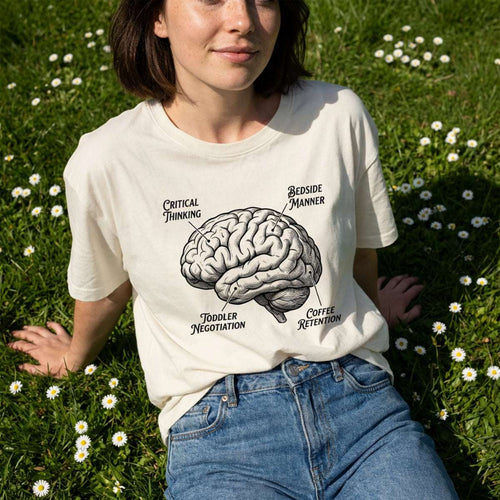Brain Anatomy T-Shirt — Vintage Illustrated Brain with Labeled Sections (Critical Thinking, Coffee Retention) - Sport Grey / XS YOUSTOMIZE