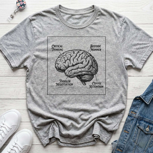 Brain Anatomy T-Shirt — Vintage Illustrated Brain with Labeled Sections (Critical Thinking, Coffee Retention) - Sport Grey / XS YOUSTOMIZE