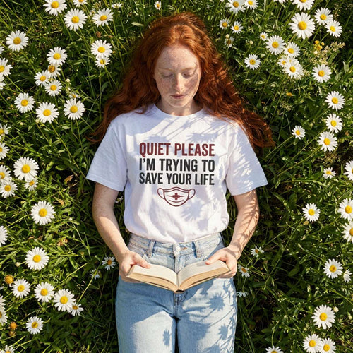 Quiet Please I'm Trying to Save Your Life T-Shirt — Nurse Healthcare Graphic Tee - Sport Grey / XS YOUSTOMIZE